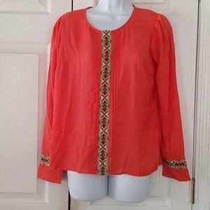 Needle & Thread long sleeve orange embroidered boho chiffon blouse Sz S NWOT